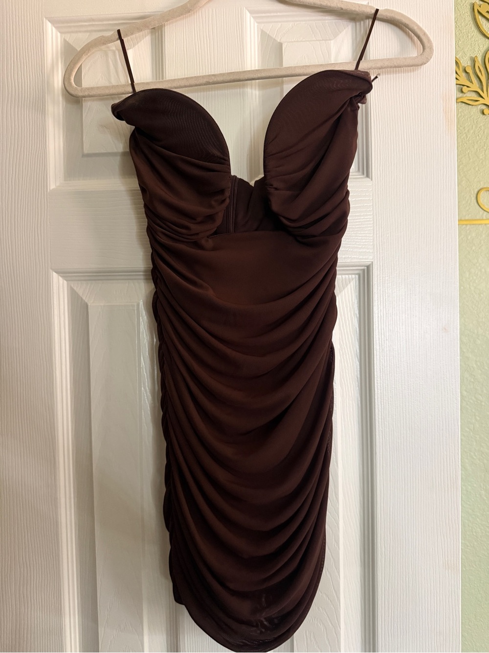 Brown Ruched Strapless Women’s Dress